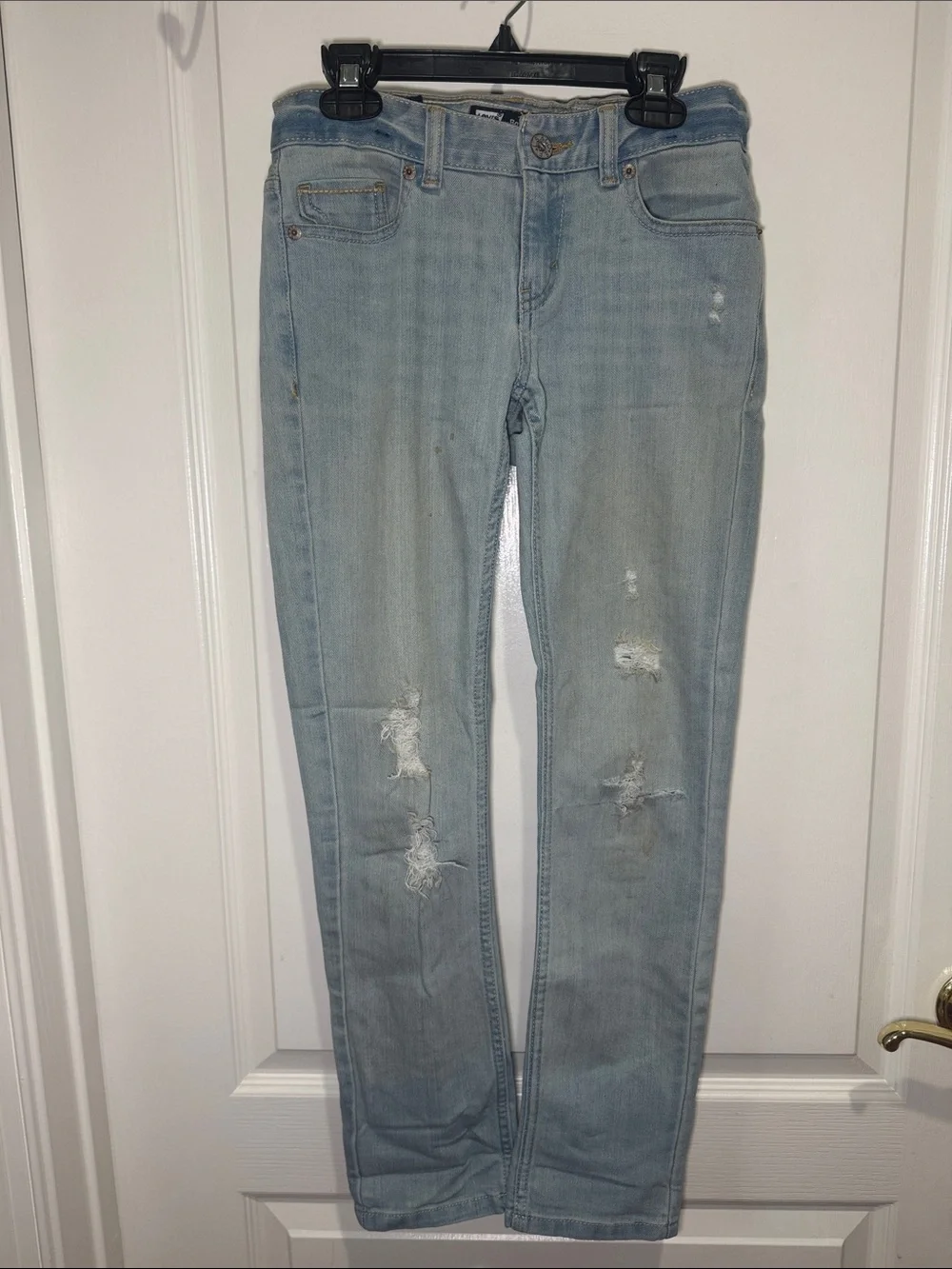 LEVIS Girls Boyfriend Distressed Lt Blue Jeans Adjust Waist Size 10 EUC KP $50